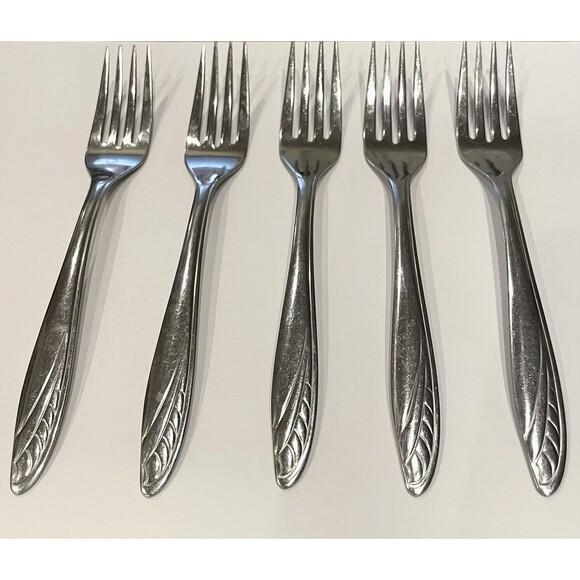 Majesco Stainless Steel Forks 6 7/8" Salad Set of 5 Vintage MCM MJS3 Pattern - Picture 1 of 10